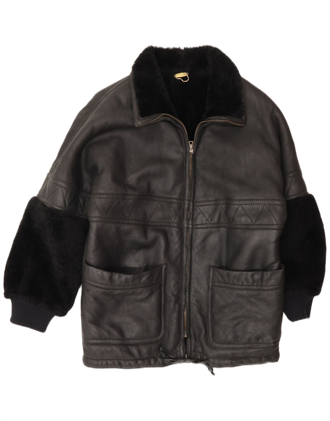 Vintage hombres shearling chaqueta Reino Unido 44 2XL negro shearling