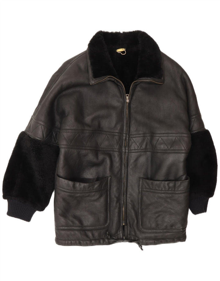 Vintage hombres shearling chaqueta Reino Unido 44 2XL negro shearling