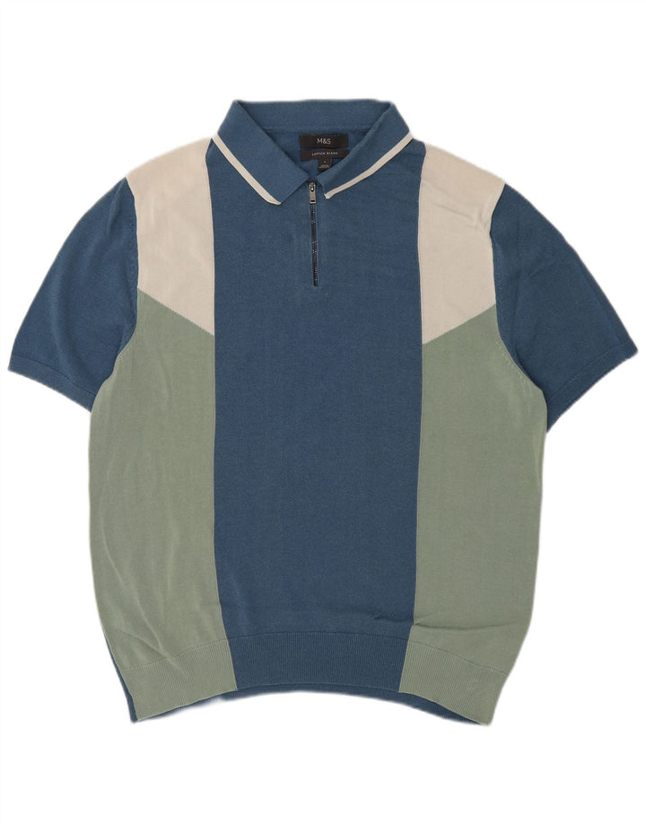 Marks & Spencer Jersey tipo polo con cuello tipo polo para hombre, talla grande, color azul