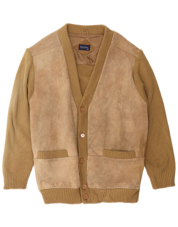 Vintage Mens Cardigan Suéter 2XL Beige