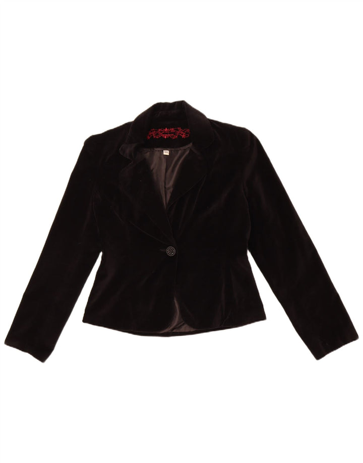 AMISU Chaqueta tipo blazer de terciopelo con 1 botón para mujer EU 38 Mediana Algodón negro