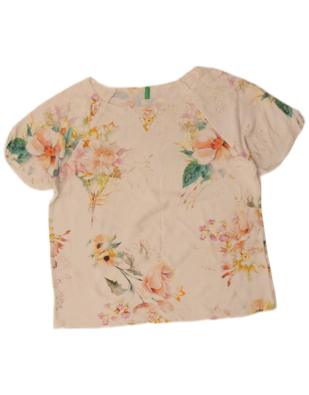 BENETTON Camiseta para mujer Top UK 46 Large Off White Floral