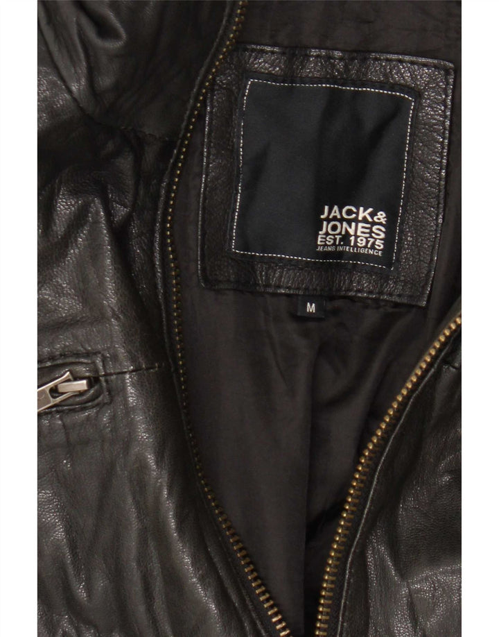Jack & Jones Chaqueta Bomber de Cuero para Hombre UK 38 Medium Negro