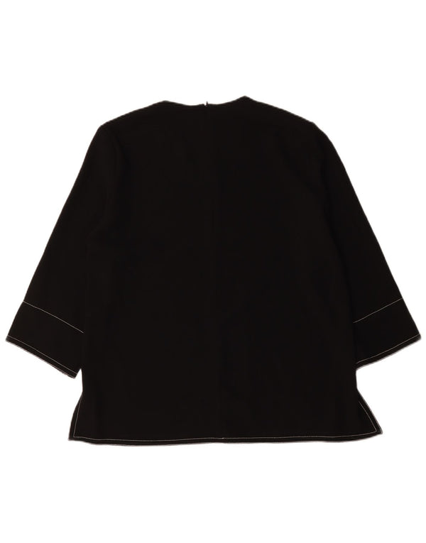 Zara Mujer Blusa Manga 3/4 Top UK 46 Grande Poliéster Negro