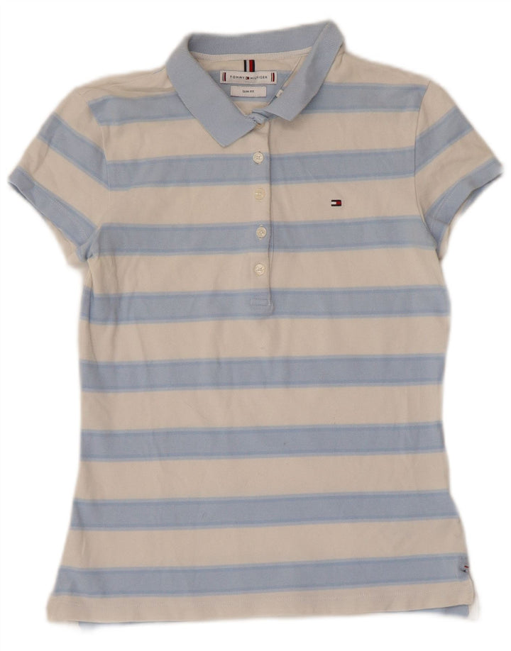 TOMMY HILFIGER Polo ajustado para mujer UK 6 XS Algodón a rayas azules