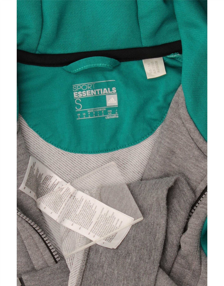 Adidas Hombres Climalite Zip Sudadera Con Capucha Suéter Pequeño Gris Colorblock Poliéster
