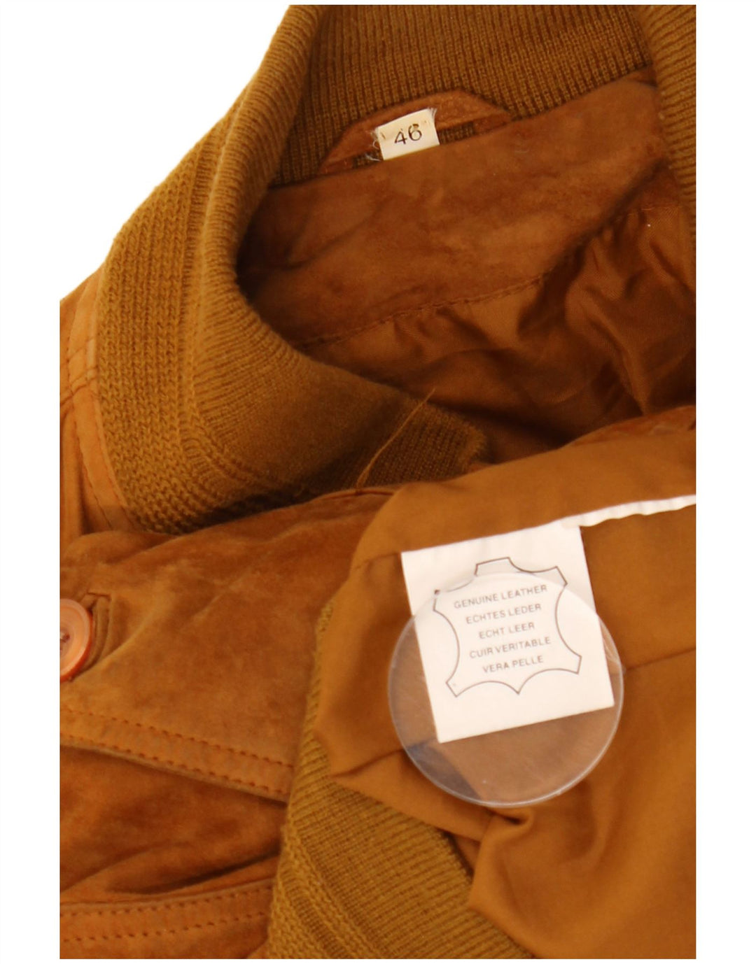 VINTAGE Hombres Loose Fit Ante Bomber Chaqueta EU 46 Pequeño Cuero Beige