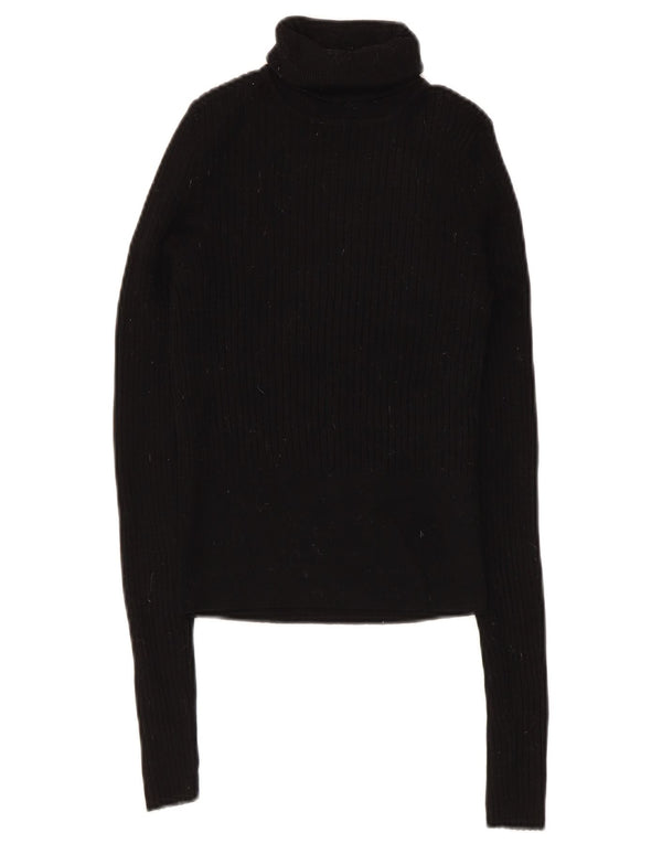Zara Mujer Crop Roll Neck Jumper Sweater UK 8 Small Viscosa Negra