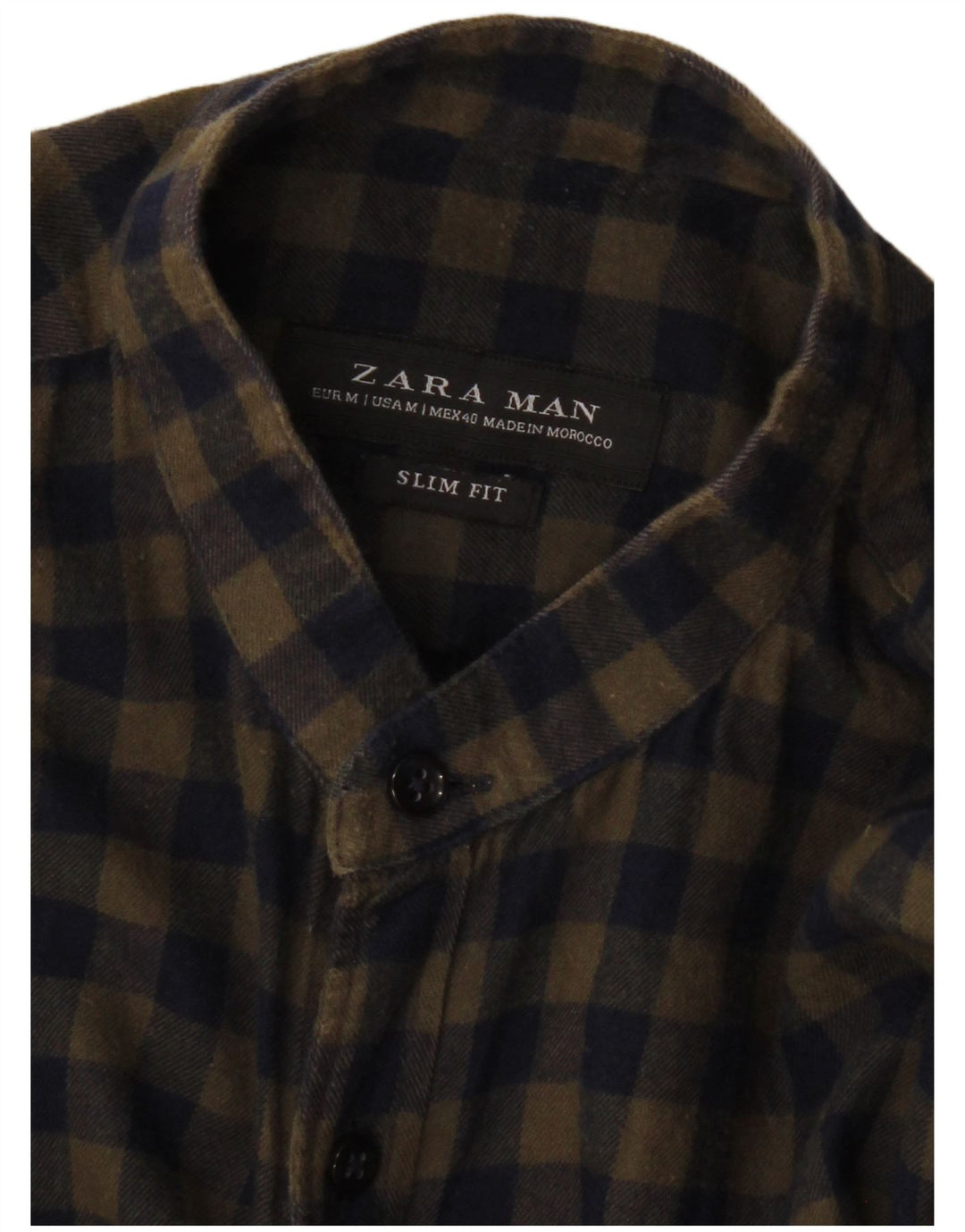 ZARA Hombre Camisa Slim Fit De Franela Cuadros Caqui Medio