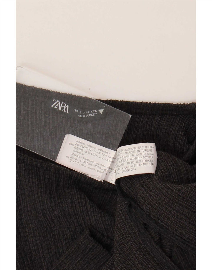 Zara Mujer Top Manga Larga UK 40 Pequeño Poliéster Negro