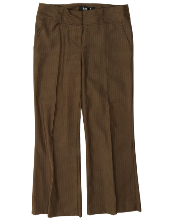 Sasha Pantalones casuales acampanados para mujer UK 12 Medium W30 L27 Caqui Pinstripe