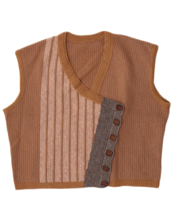 Vintage mujer punto chaleco Reino Unido 16 grande beige rayas
