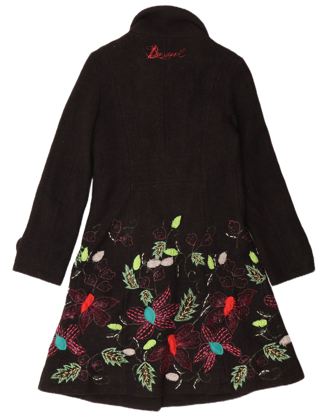 DESIGUAL Abrigo para mujer UK 10 Pequeño Negro Floral Viscosa Bohemia