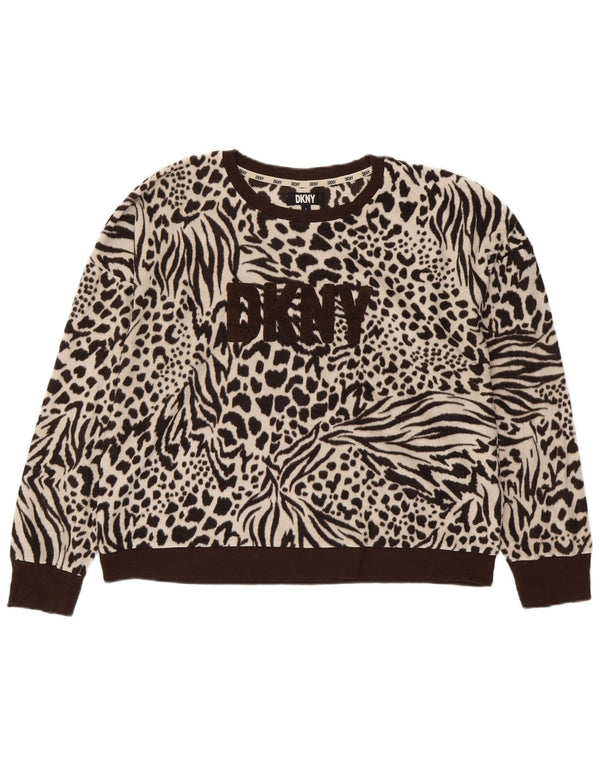 DKNY Jersey de forro polar con gráfico extragrande para mujer UK 46 Large Marrón Estampado animal