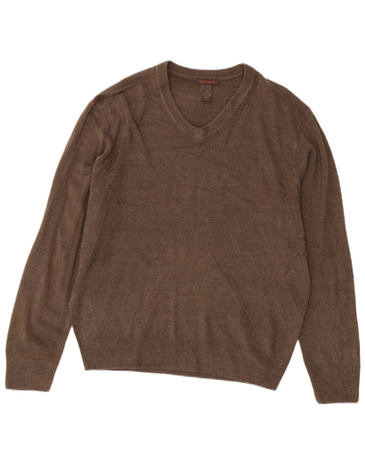 Dockers Jersey con cuello en V para hombre, talla grande, acrílico marrón