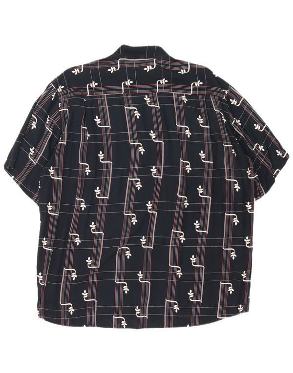 Vintage hombres camisa de manga corta grande negro geométrico viscosa