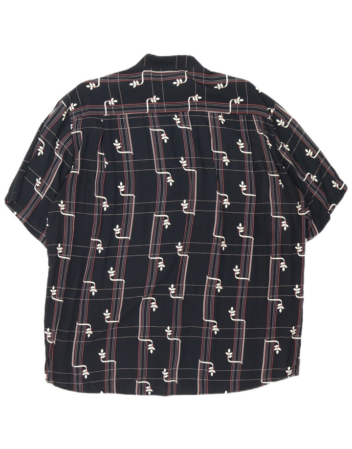 Vintage hombres camisa de manga corta grande negro geométrico viscosa