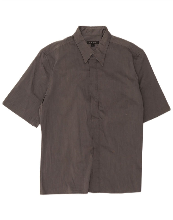 Camisa Dkny Hombre Manga Corta Algodón Gris Grande