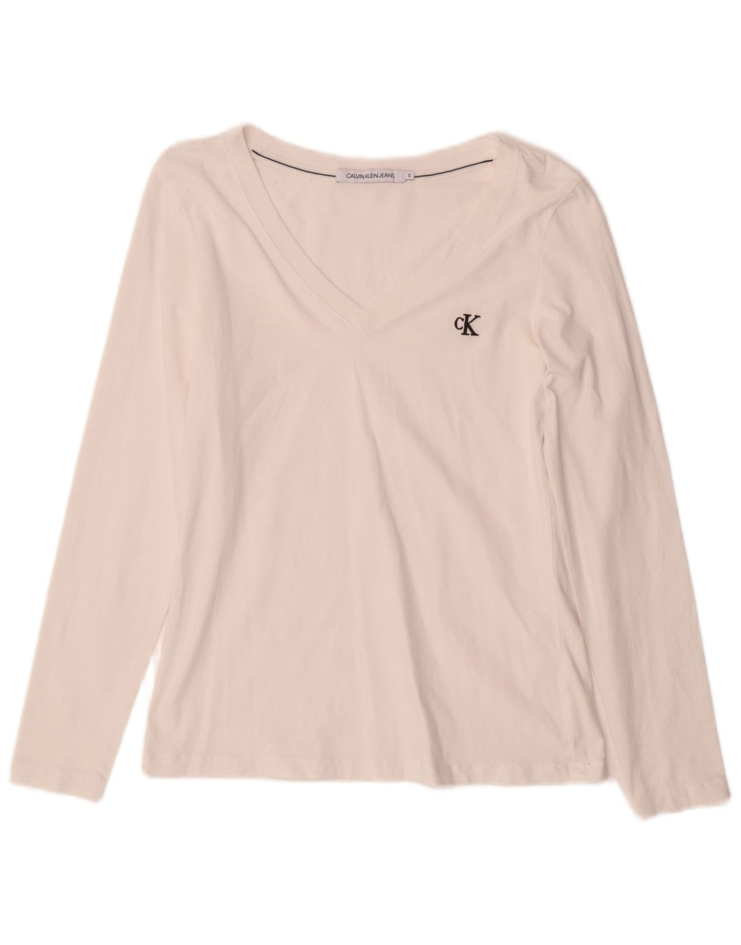 CALVIN KLEIN JEANS Top Mujer Manga Larga UK 10 Small Blanco