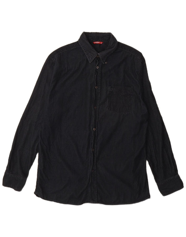 Carrera Camisa de pana para hombre Grande Algodón azul marino