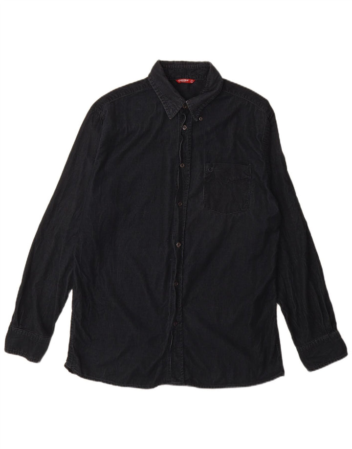 Carrera Camisa de pana para hombre Grande Algodón azul marino