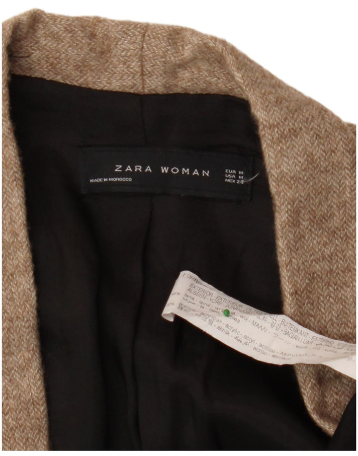 ZARA Womens 3/4 Sleeve Open Blazer Jacket UK 14 Medium Beige Wool