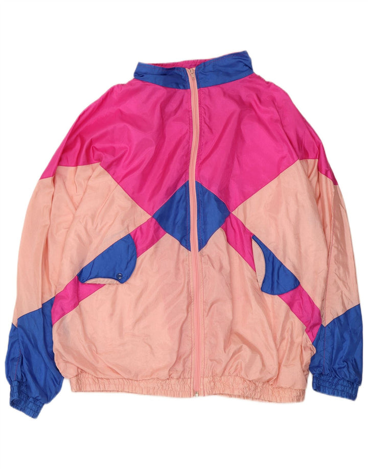 Vintage mujer chándal top chaqueta Reino Unido 16 gran bloque de color multicolor