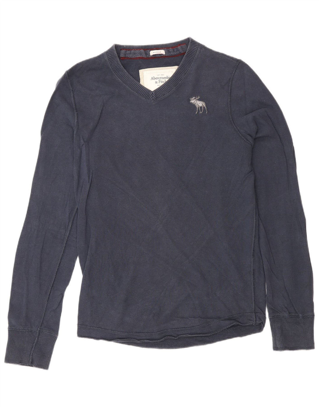 Abercrombie & Fitch Hombre Top Manga Larga Medio Azul Marino Clásico