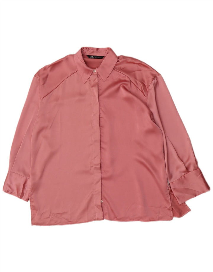 Zara Mujer Blusa Camisa Extragrande UK 44 Poliéster Rosa Medio