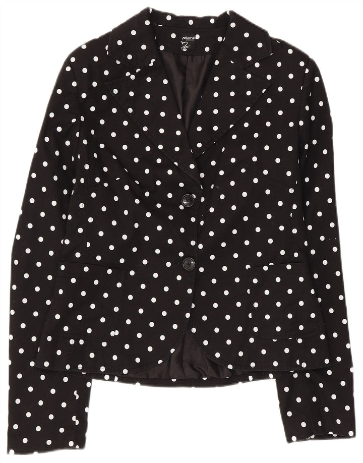 Phard Chaqueta Blazer de 2 Botones para Mujer UK 12 Mediana de algodón con Lunares Negros