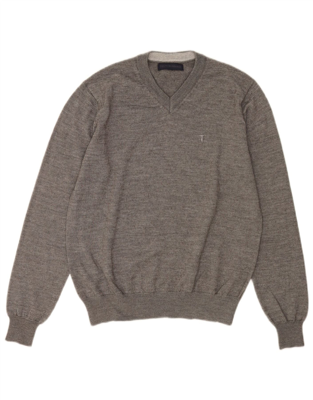 Jersey Trussardi Hombre Con Cuello En V De Lana Moteada Gris Medio