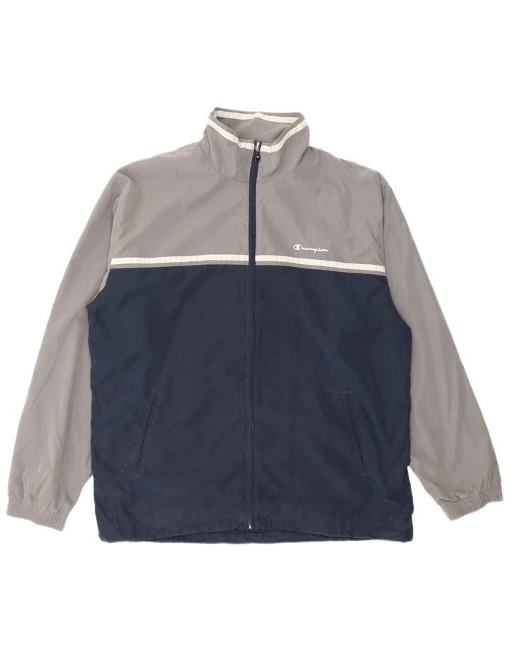 Champion Chaqueta de chándal para hombre, talla grande, poliéster con bloques de color azul marino
