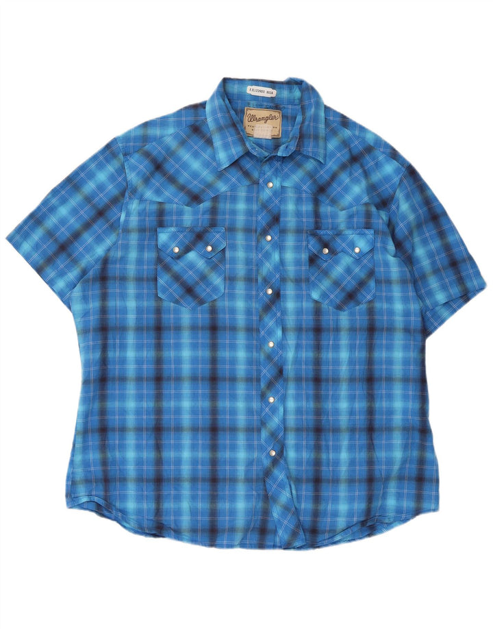 Wrangler Camisa de manga corta para hombre con cuadros azules grandes