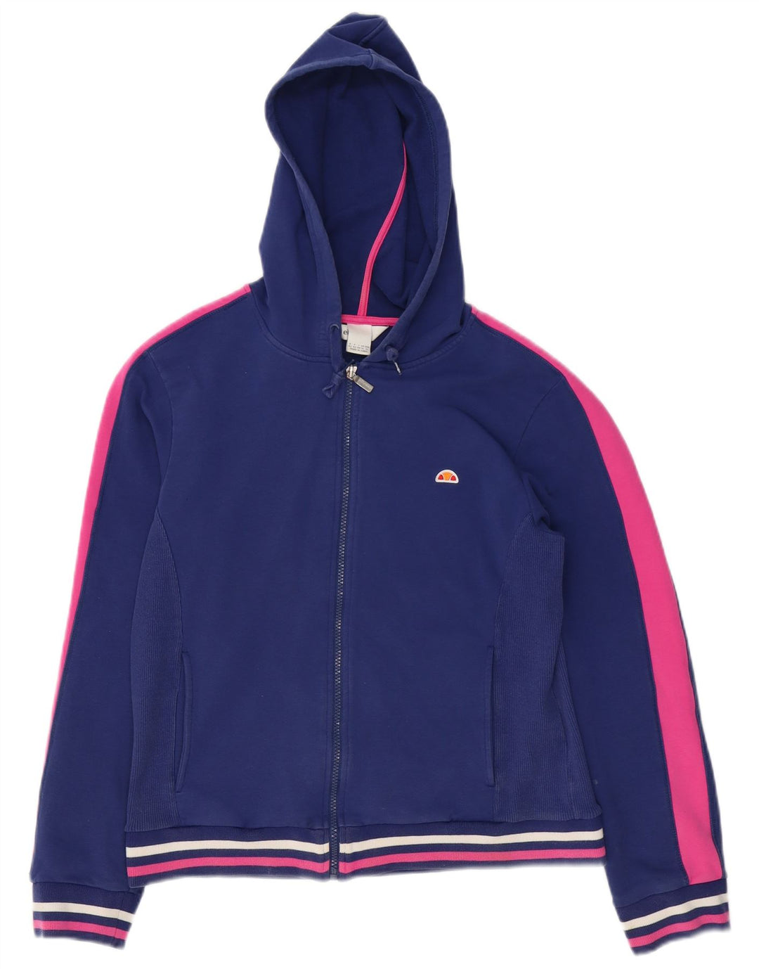 ELLESSE Suéter con capucha y cremallera para mujer Reino Unido 40 Grande Azul marino Colorblock