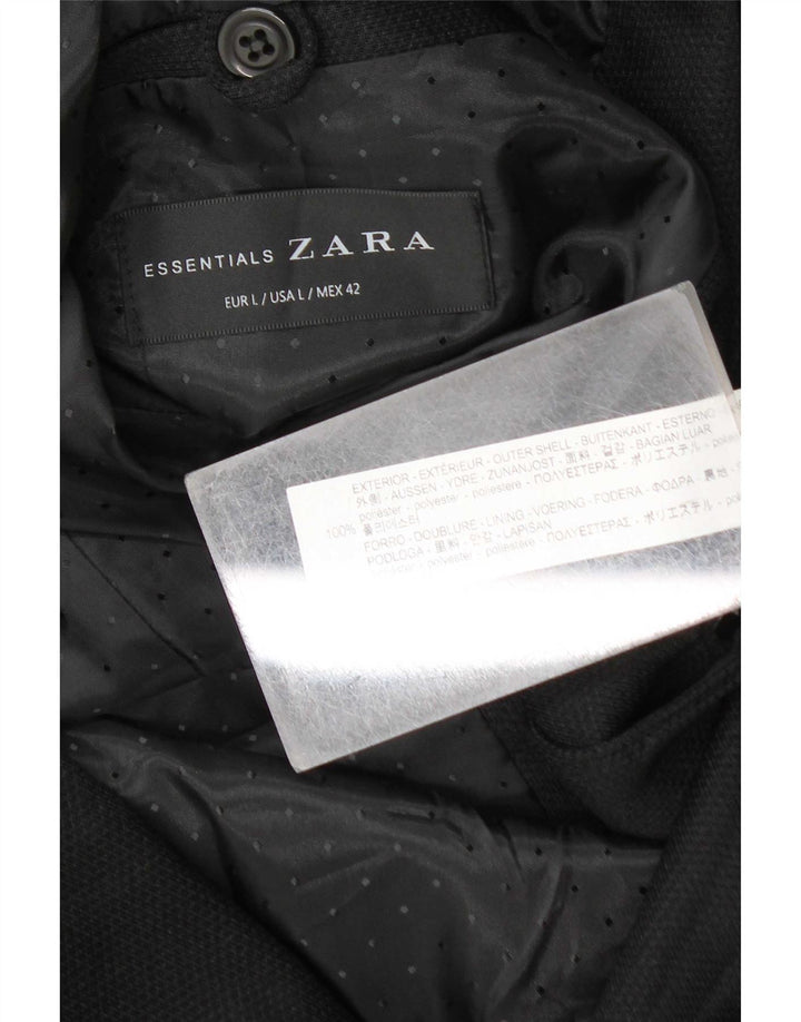 Zara Chaqueta Blazer De 2 Botones Para Hombre UK 40 Grande Poliéster Negro