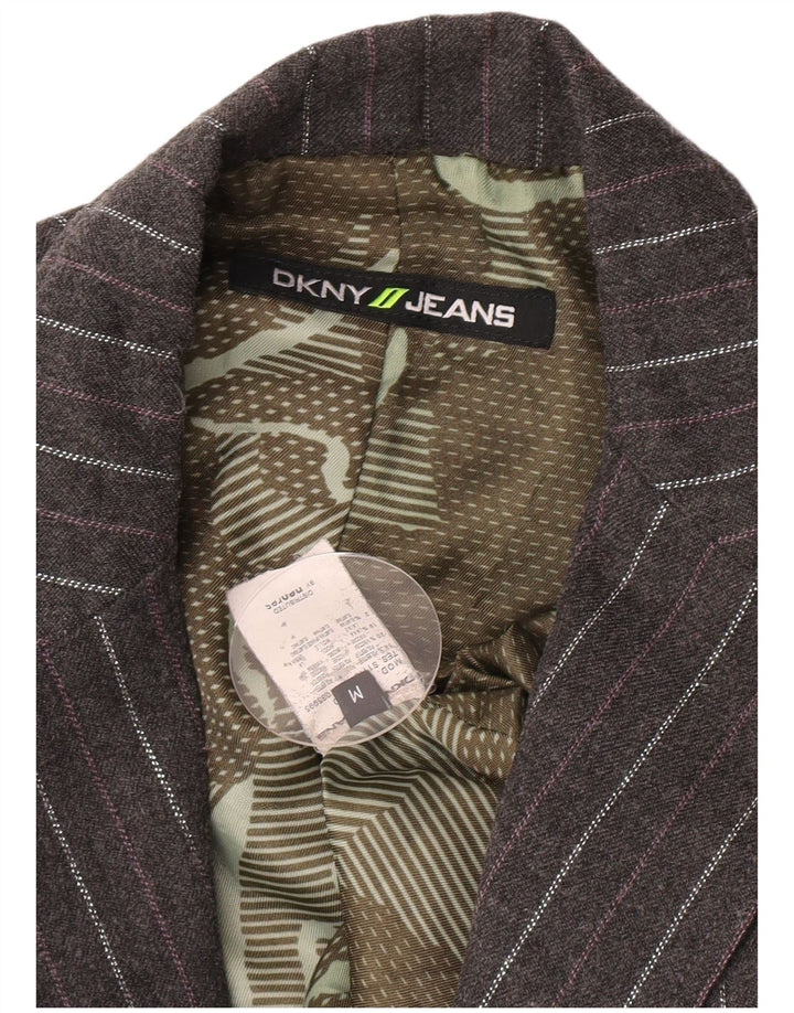 Dkny Chaqueta tipo blazer abierta corta para mujer Reino Unido 12 Poliéster a rayas gris medio