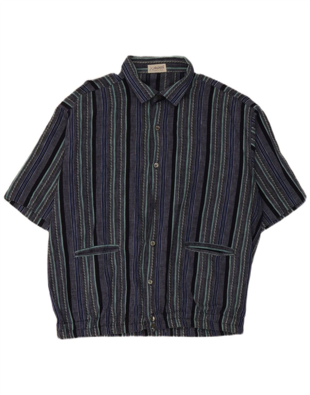 Camisa Aramis Hombre Manga Corta IT 50 Algodón Rayas Azul Medio