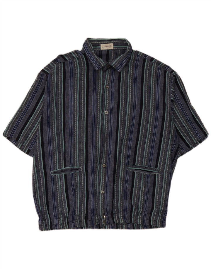 Camisa Aramis Hombre Manga Corta IT 50 Algodón Rayas Azul Medio