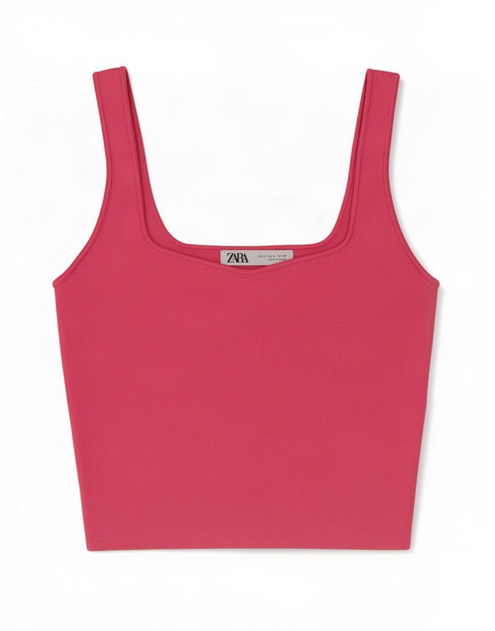 Zara Mujer Crop Cami Top UK 8 Pequeño Poliéster Rosa