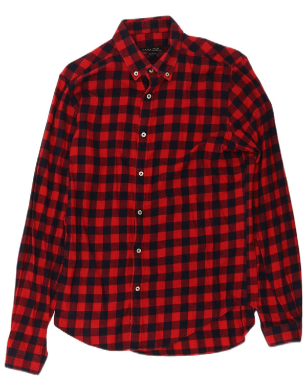 Zara Hombre Camisa Slim Fit De Franela Vichy Rojo Medio