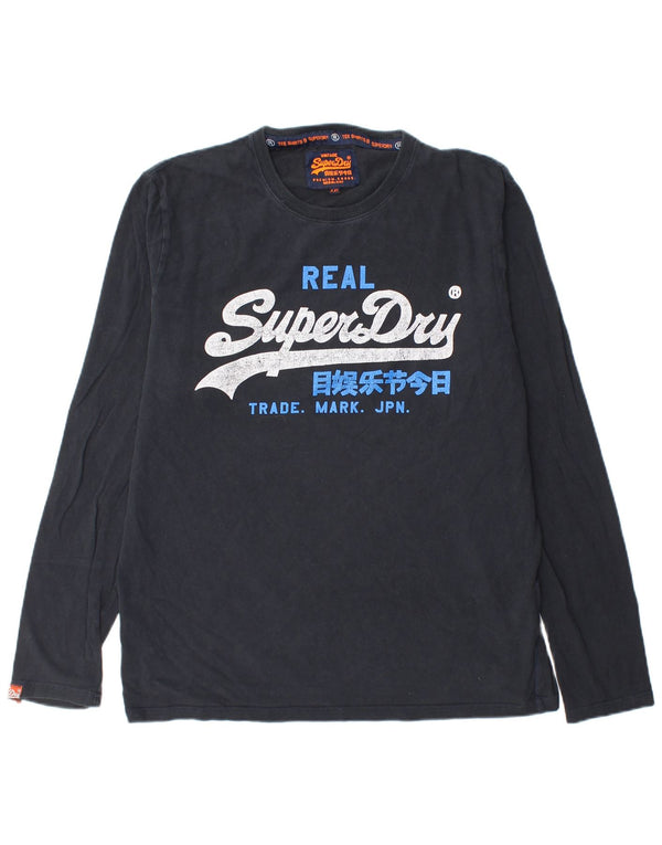 SUPERDRY Camiseta gráfica para hombre de manga larga 2XL Algodón azul marino