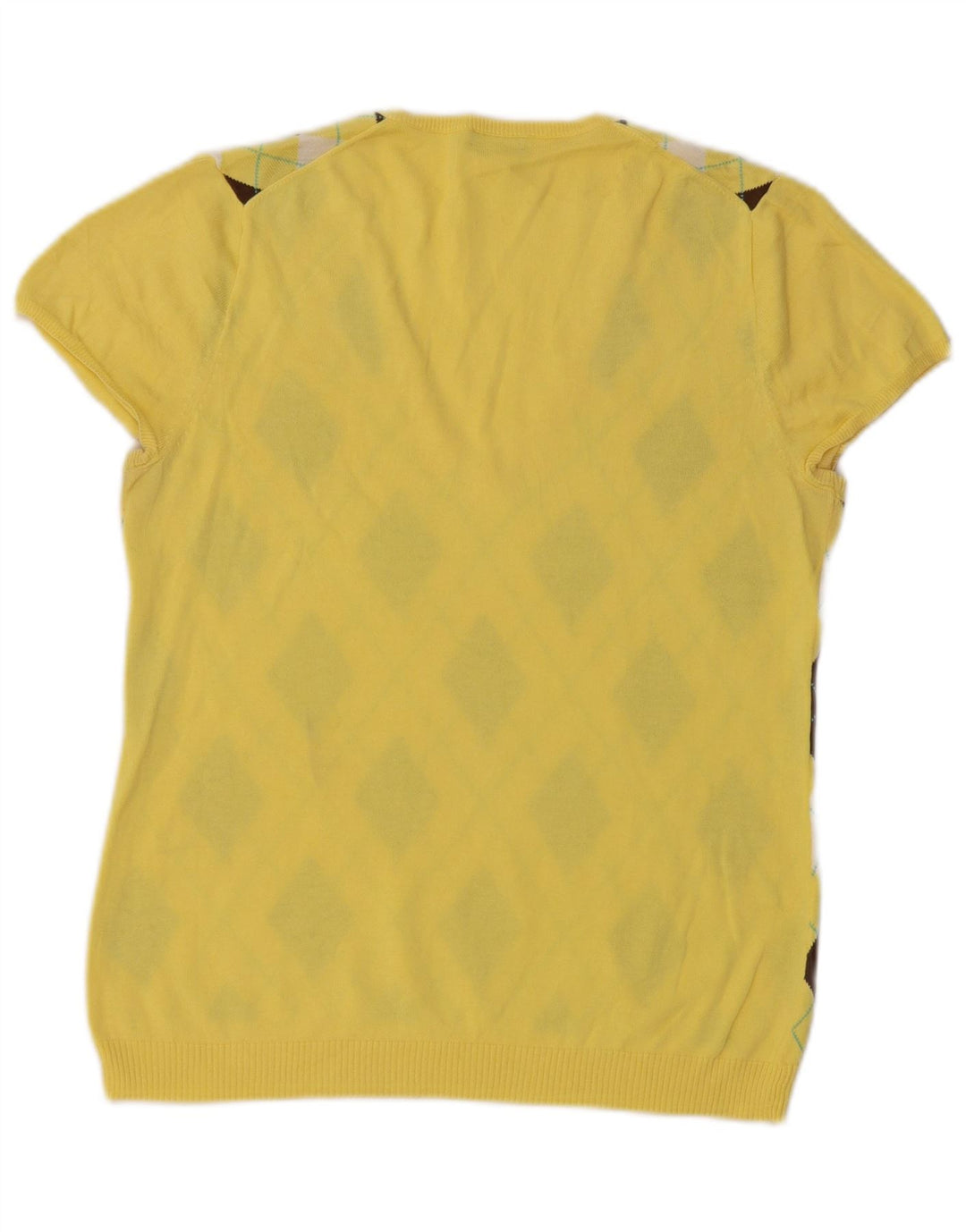 J. CREW Suéter tipo jersey con cuello en V para mujer Reino Unido 12 Argyle amarillo mediano/diamante