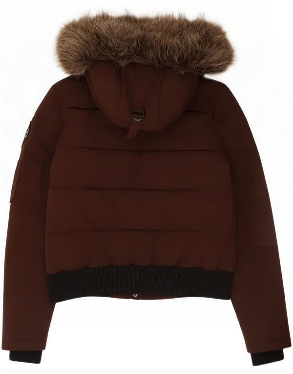 Chaqueta acolchada con capucha Superdry para mujer ES 42 Marrón medio Colorblock