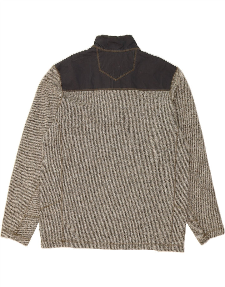 EDDIE BAUER Mens Zip Neck Sweatshirt Jumper Large Grey Colourblock Vintage Eddie Bauer and Second-Hand Eddie Bauer from Messina Hembry 