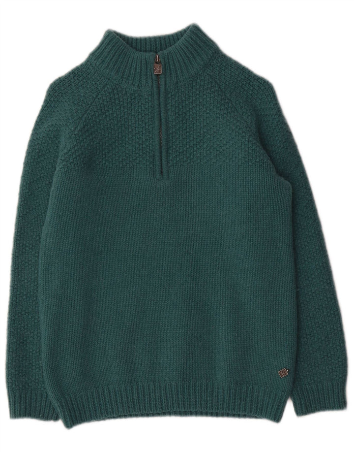 Weird Fish Suéter con cuello y cremallera para mujer UK 10 Small Green Wool