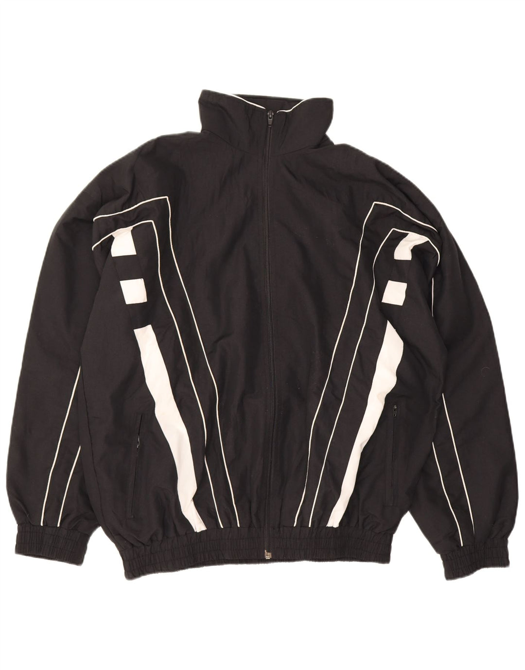 Vintage hombres chándal top chaqueta grande negro colorblock poliéster
