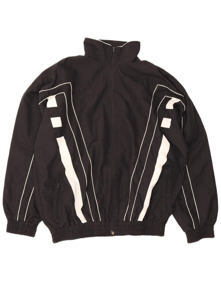 Vintage hombres chándal top chaqueta grande negro colorblock poliéster