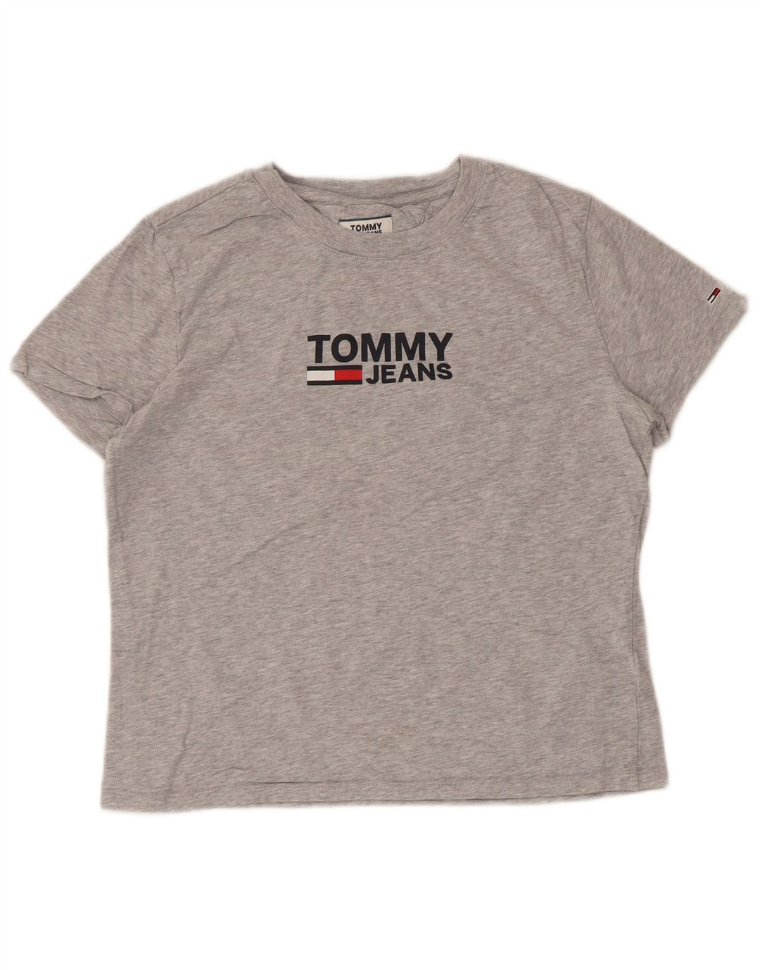 TOMMY HILFIGER Camiseta gráfica para mujer Top UK 44 Algodón moteado gris medio