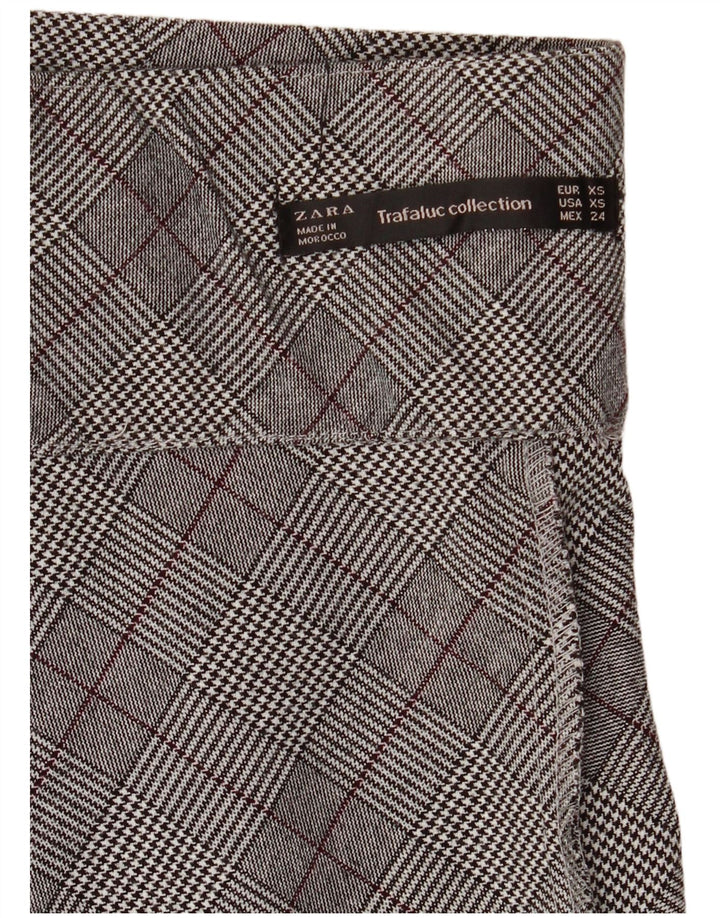 Zara Mujer Minifalda De Cintura Alta XS W26 Cuadros Gris