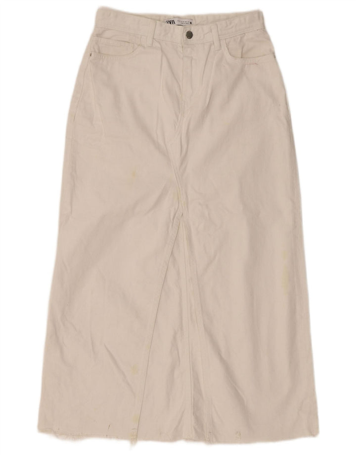 Zara Mujer Maxi Falda Vaquera Mediana W30 Blanco
